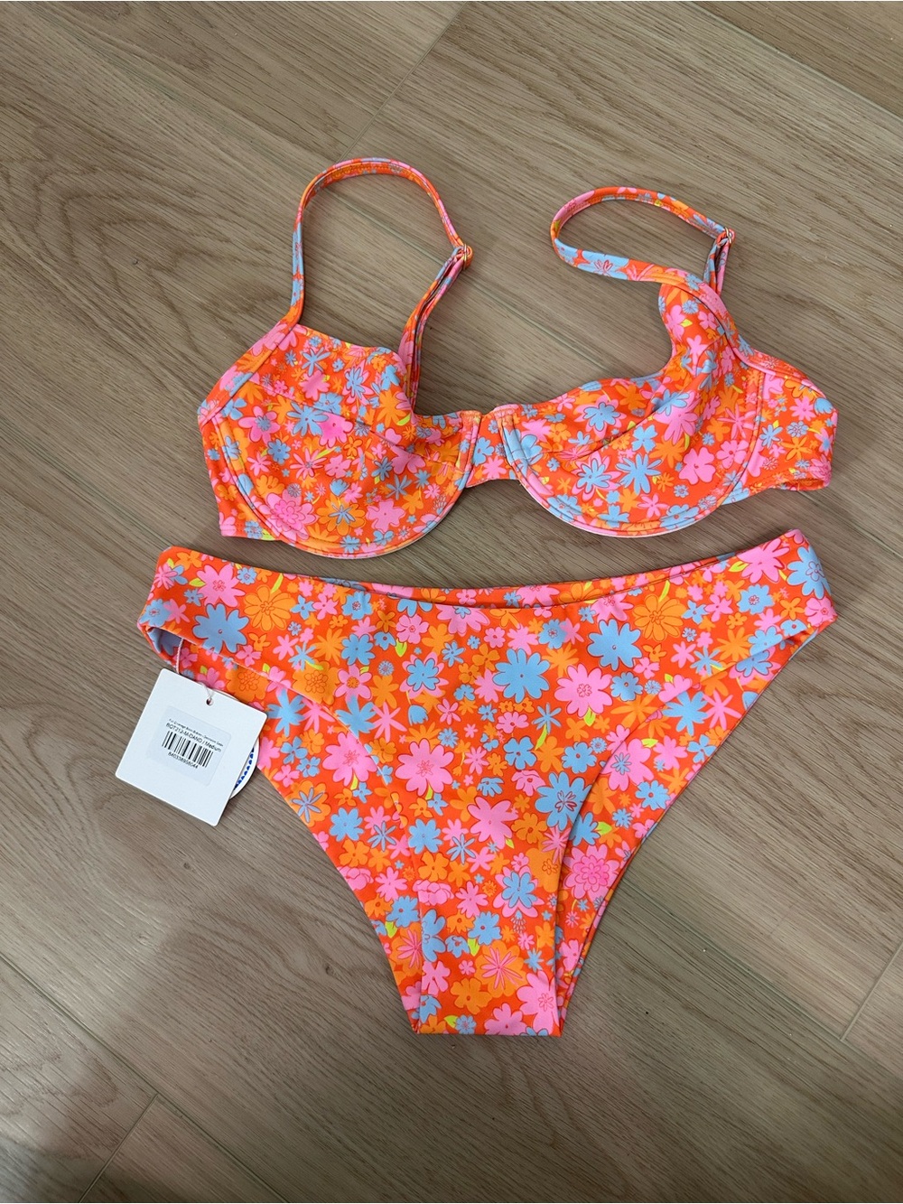 Kulani kini Floral Orange Pink Blue Bikini Set M